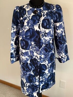 Milly Blue Floral Coat Dress Size 4 Cotton Structured Jacket